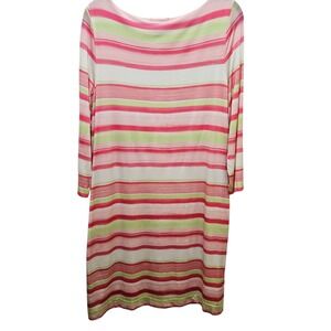 Brooks Brothers Striped Knit Dress Casual Career‎ Pink Green White Size L